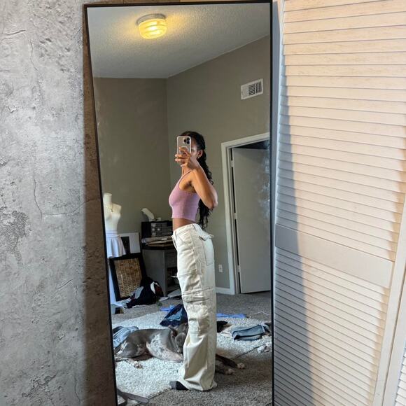 Cream & Tan Wide Leg Cargo Pants - Picture 4 of 8